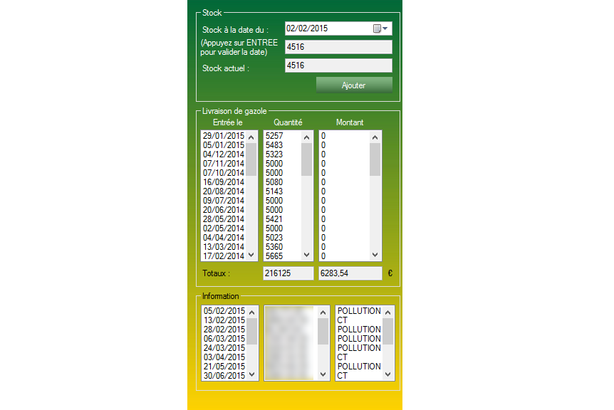 Gestion du stock pompe et du suivi par véhicule