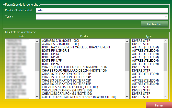 Recherche d'un produit